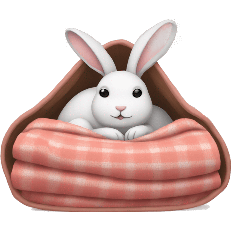 rabbit sleeping inside blanket while playing her phone emoji