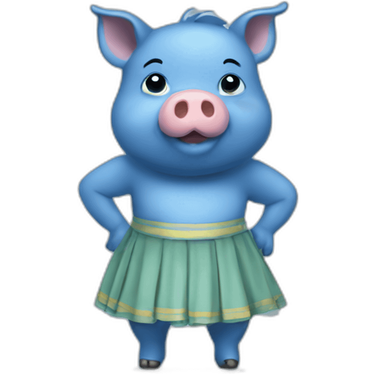 Blue pig with skirt emoji