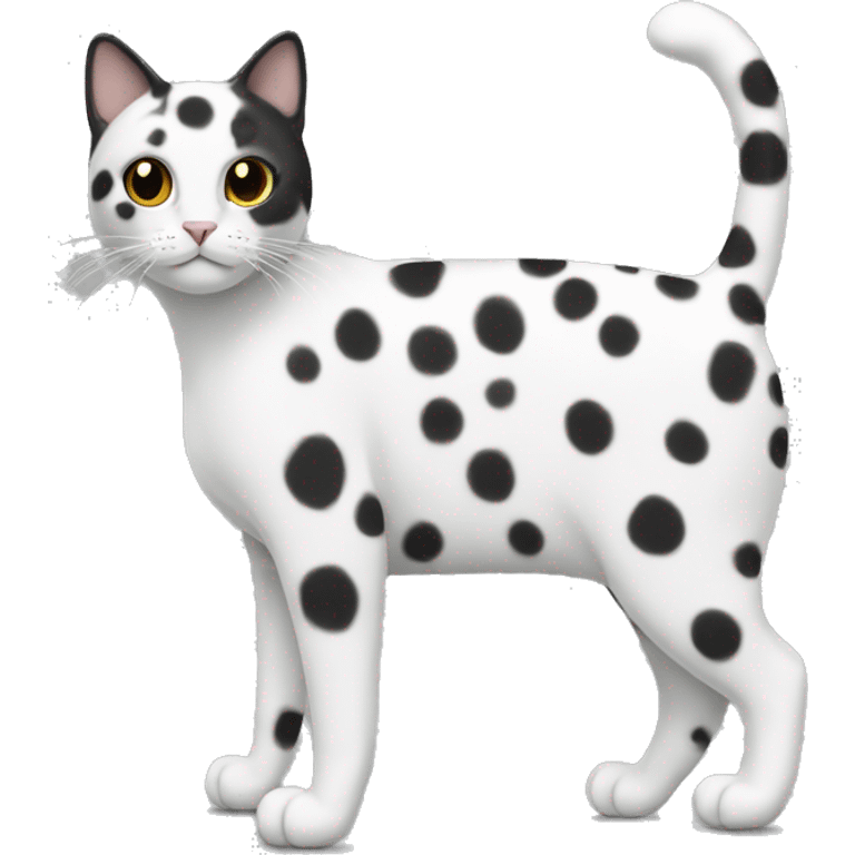 full body cat, white with black spots on head and body emoji