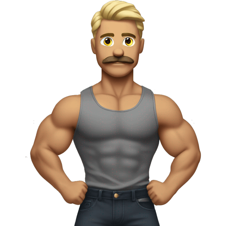 flexing muscular man with a mustache and undercut hair style emoji