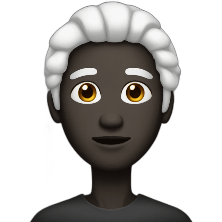 human with black skin long face small eyes and long white hair emoji