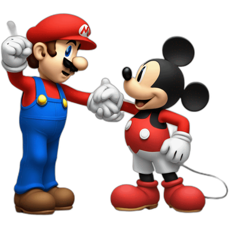 super mario and mickey mouse shaking their hands emoji