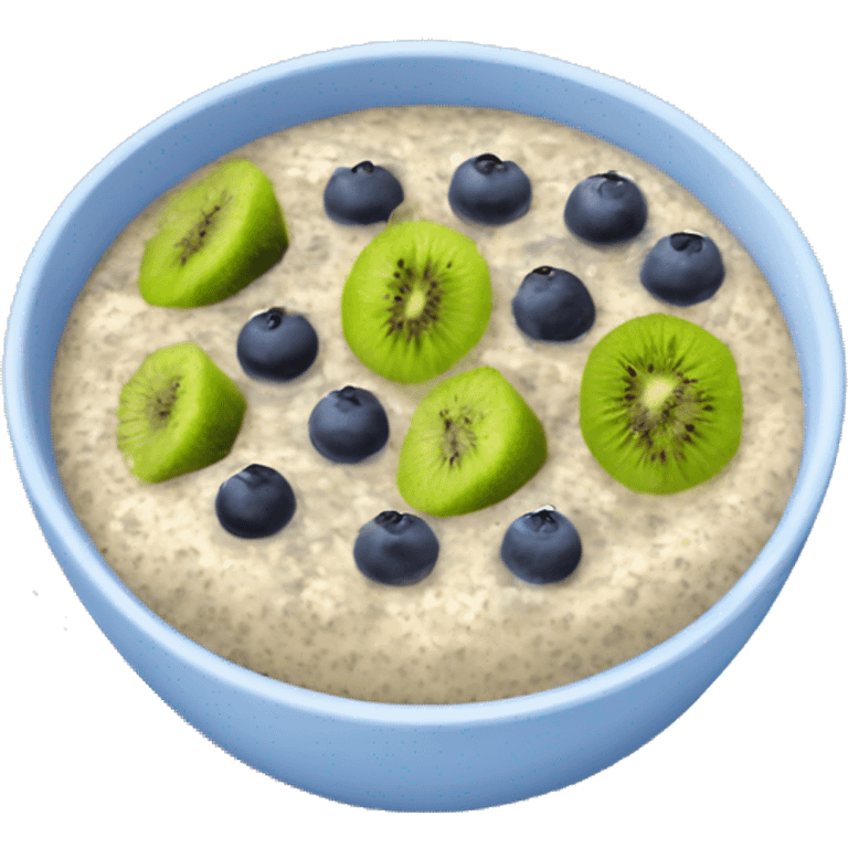 Porridge bowl with chia seeds blueberry and kiwi emoji