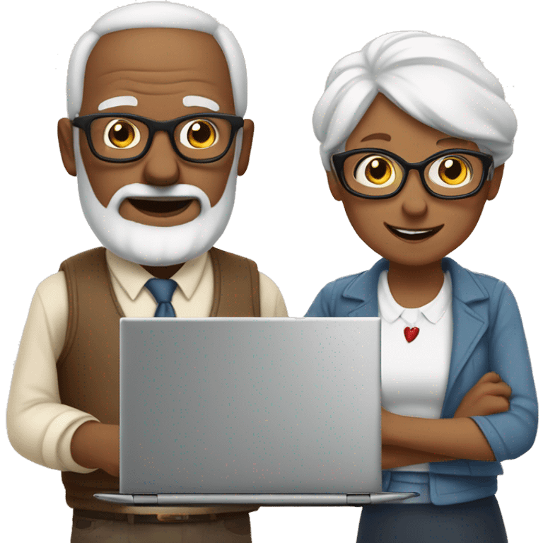 white and nerd Grandparents in Day St Valentines with laptops emoji