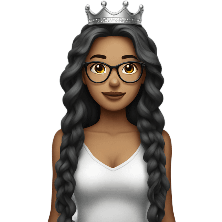 Beautiful girl, long hair, tattoos, glasses and a crown emoji