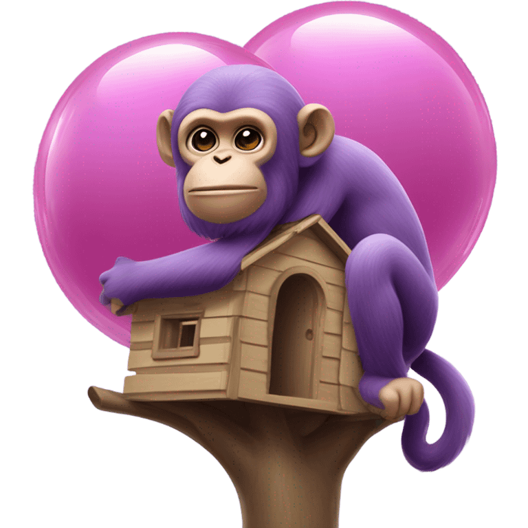 Purple monkey in a bubble gum tree house emoji