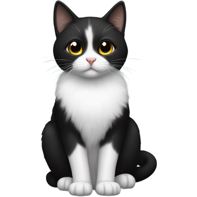 Small short-haired black-furred cat sitting with white fur on underside only emoji