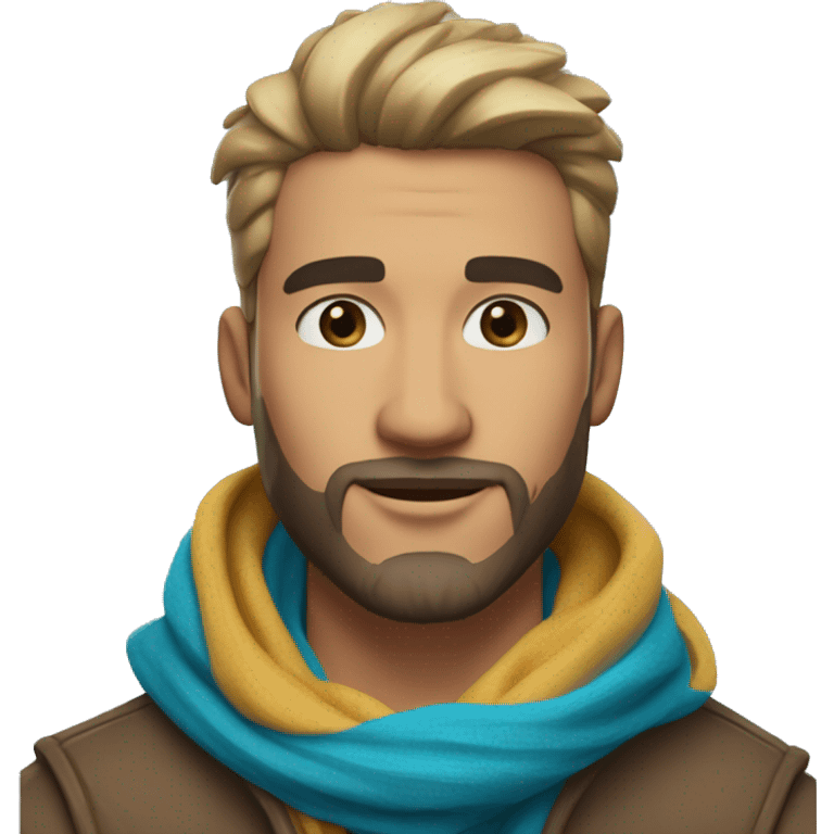 latin-guy-with-taper-fade,-straight-tiktok-guy-front-and-top-of-hair-and-dark-blonde-beard-and-blue-eyes-and-big-nose-and-scarf-on-the-middle-of-forehead emoji