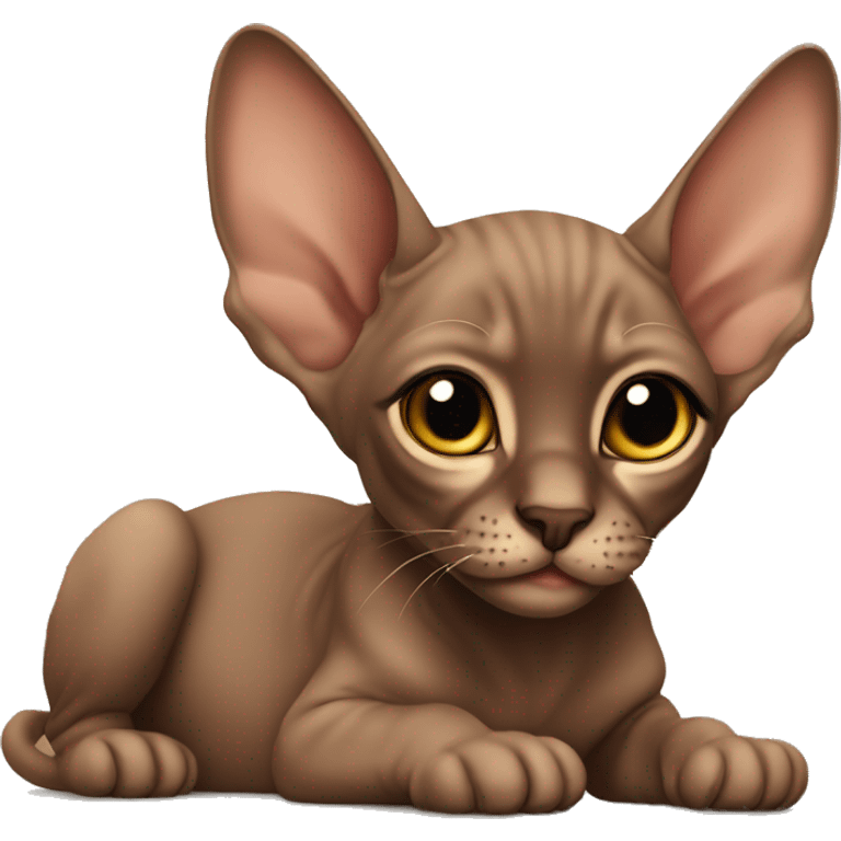 Brown sphinx kitten laying emoji