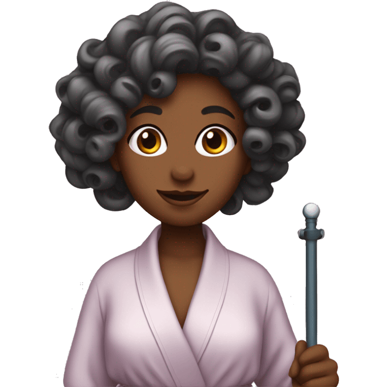 Girl with robe and curling her hair with curling rod emoji