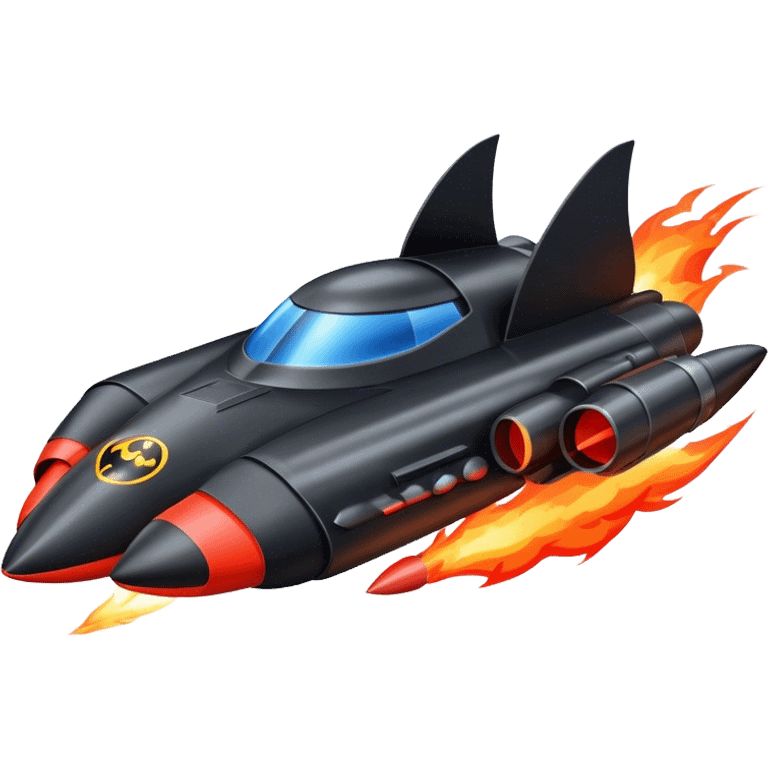 batmobile in rocket ship boom rocket at take-off in fire france emoji