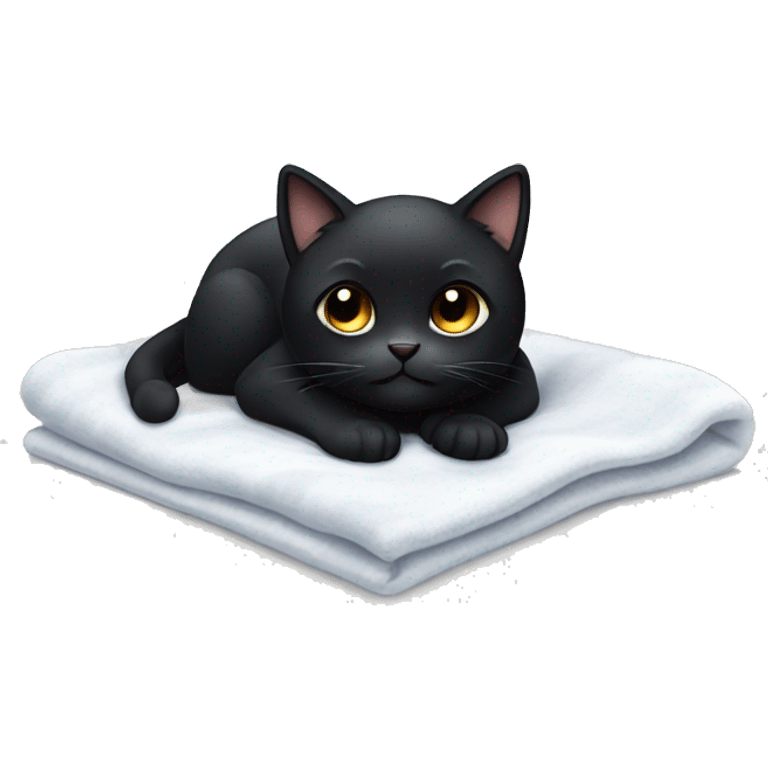 Cute black cat laying on a white blanket emoji