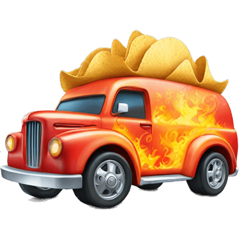 Fiery hot holographic hot wheel food taco hot salsa truck emoji