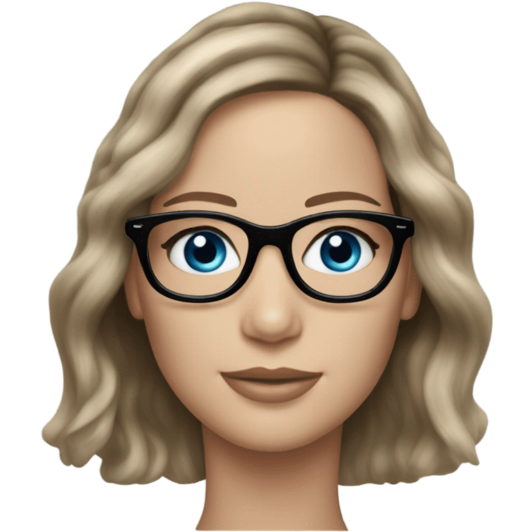 Lifelike  Jennifer Lawrence brunette lonh hair wearing black glasses and blue eyes  emoji