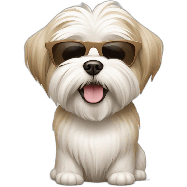 Maltese shiz tzu happy dog beige and white, wearing sunglasses emoji