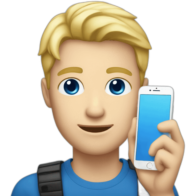 blonde guy tech reviewer with blue eyes holding an iphone emoji