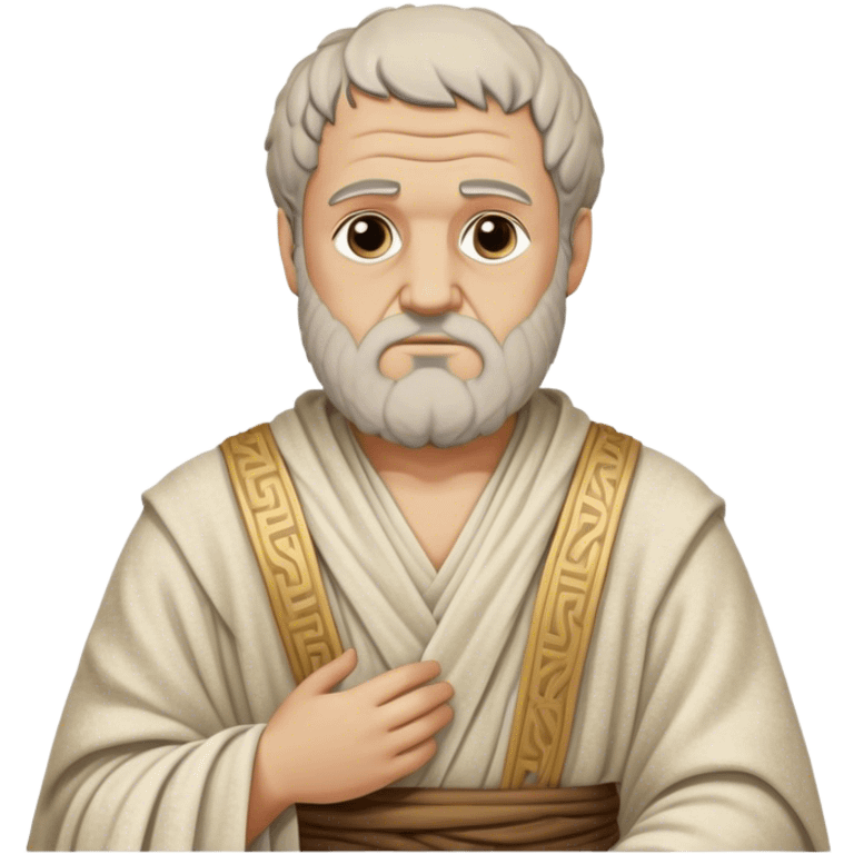 Cinematic Realistic portrait of Aristotle the philosopher, depicted as a wise, contemplative figure in detailed ancient Greek attire, with a textured draped robe and thoughtful expression, bathed in soft classical lighting that highlights his timeless intellect. emoji