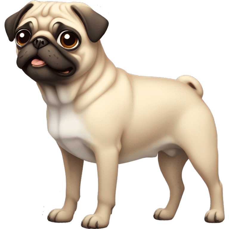 Tall slim pug with dark brown eyes sits on the floor  emoji