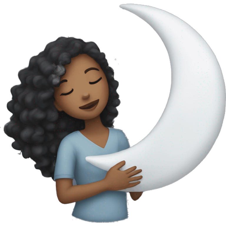 mixed girl hugging moon emoji