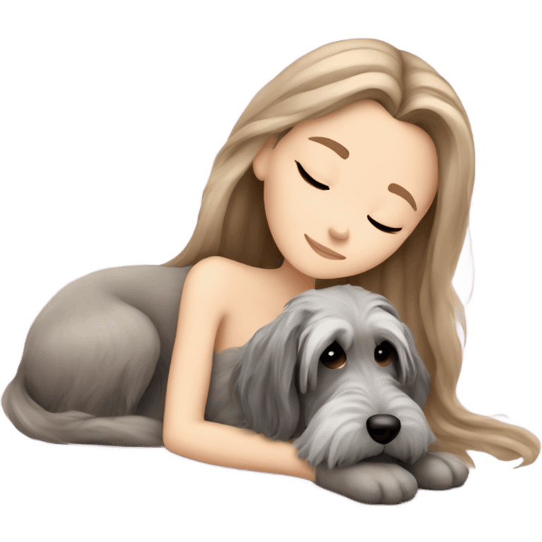 White girl light brown long hair sleeping with a zvergschnauzer  emoji