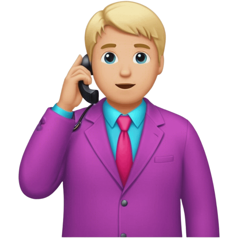 blond big man in colorful outfit calling emoji