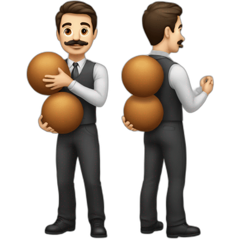 Handsome Man with mustache strenuously carrying heavy balls emoji