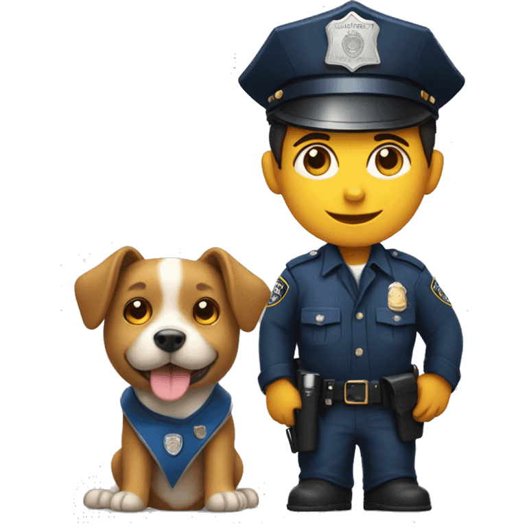 Little boy with police hat and dog emoji