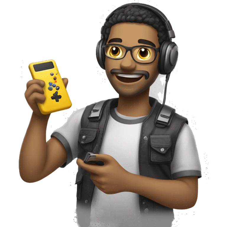 happy gamer play mobile phon emoji