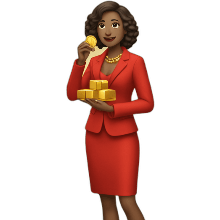 Posh-woman-with-red-suit-offering-goldbar emoji