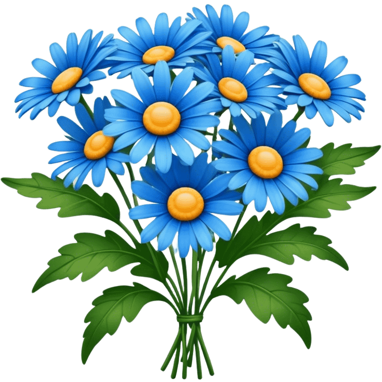 luxuriant, big bouquet Blue Daisy, stem, leaf emoji