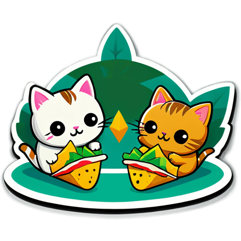 Kawaii Cannabis leaf and kittens eating tacos kawaii style  emoji