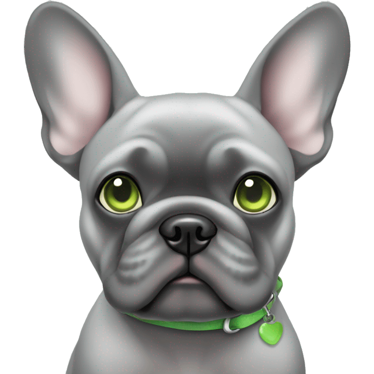 all grey french bulldog with light green eyes emoji