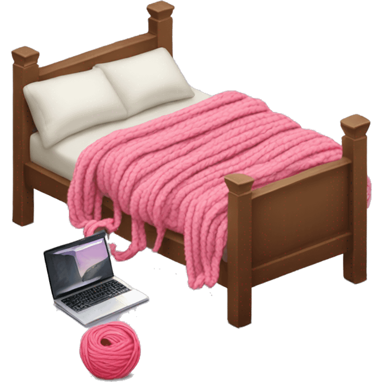 Bed + laptop + yarn skein emoji