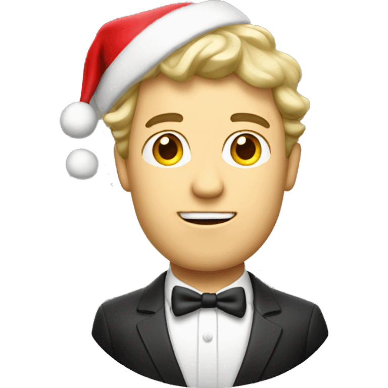 Singing Caucasian man with Christmas hat and suit emoji