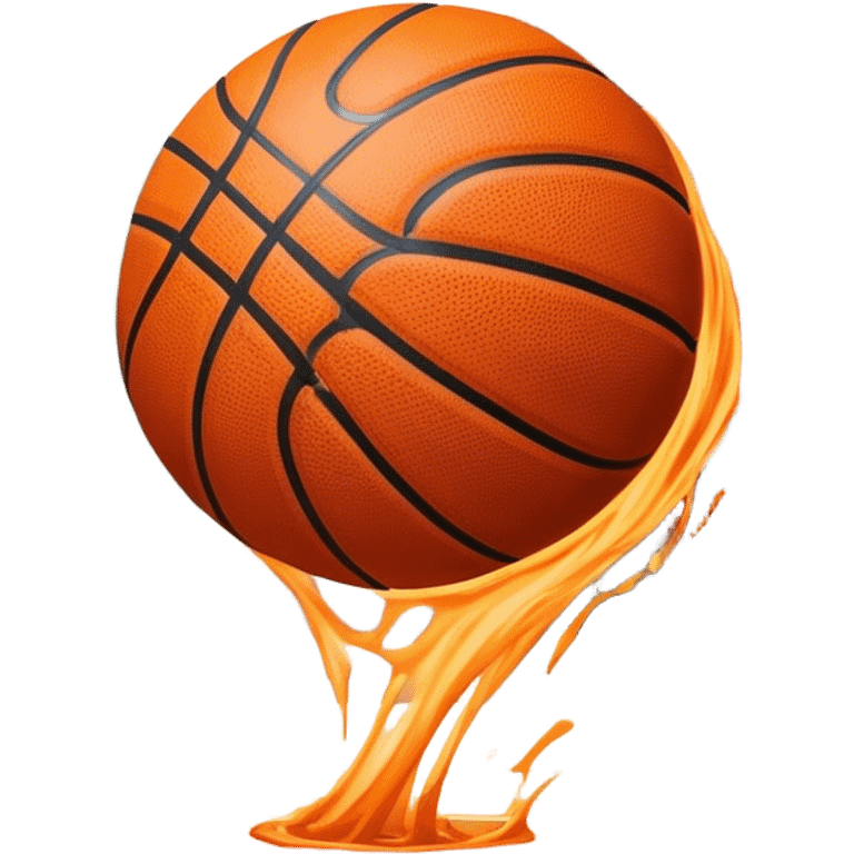 Cinematic Realistic image of a basketball captured in dynamic motion, with detailed surface textures and a slight motion blur, set against a vibrant urban backdrop with energetic lighting emoji