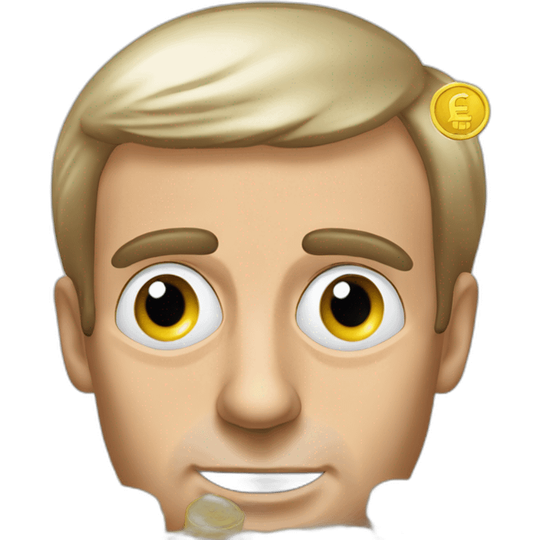 Emmanuel Macron with 2 euros coins in front of his eyes emoji