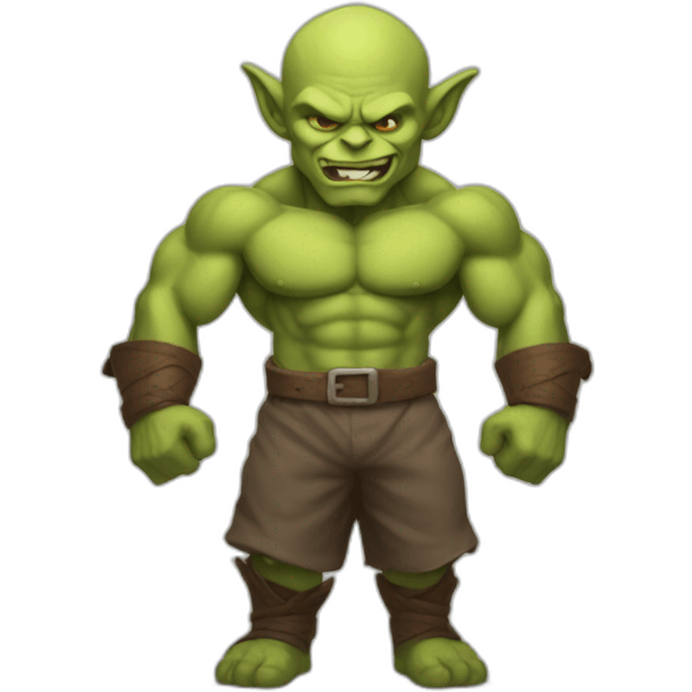 muscular handsome goblin flexing his muscles no hair emoji