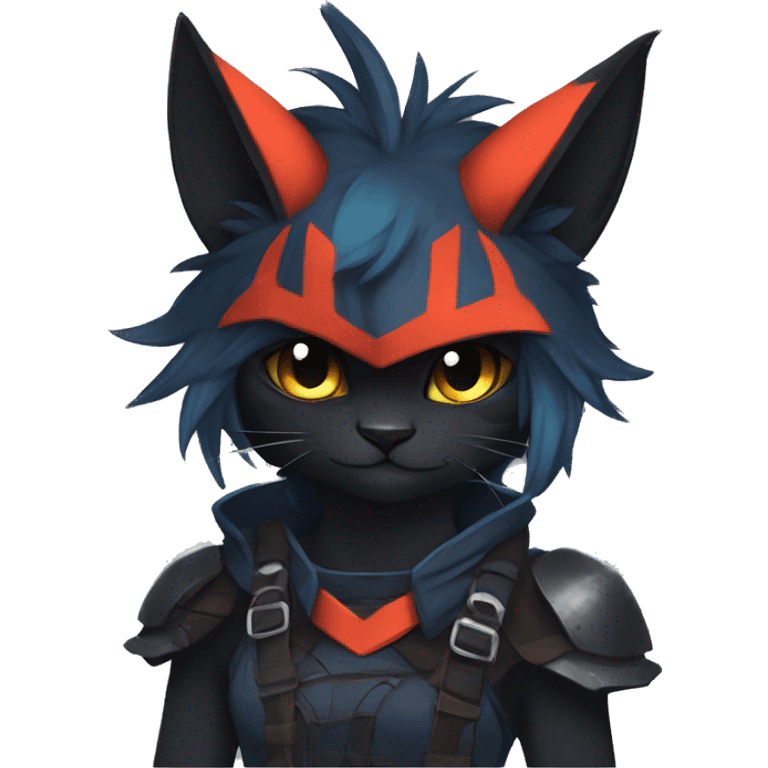 Edgy Shy Anthro Warrior cool pretty dark Litten-Pokémon-cat-fursona-animal techwear emoji