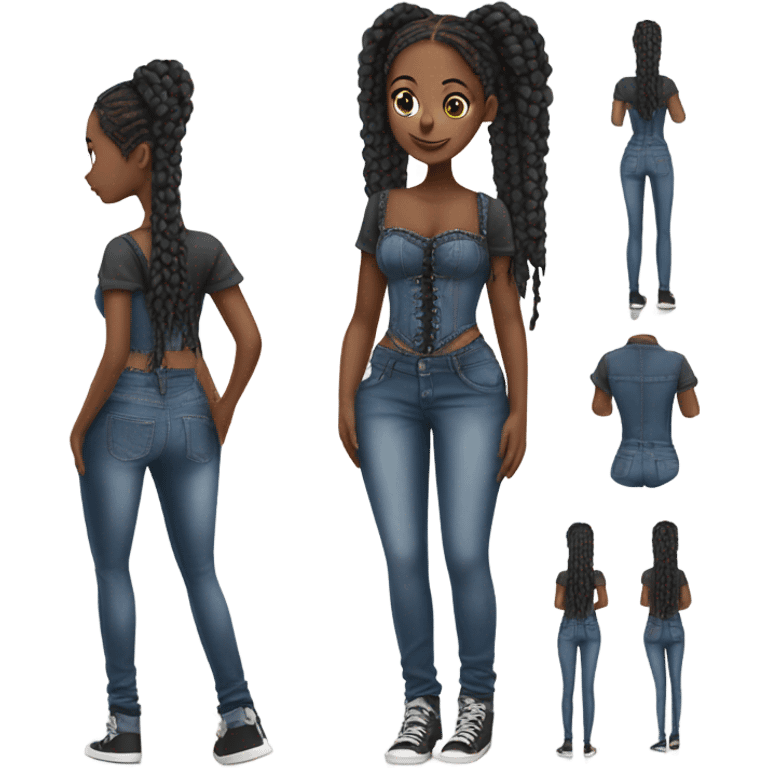 Black girl with braids posing full body jeans corset top emoji