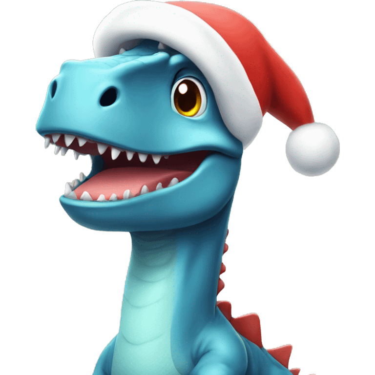 A happy Dino wearing a Santa hat emoji