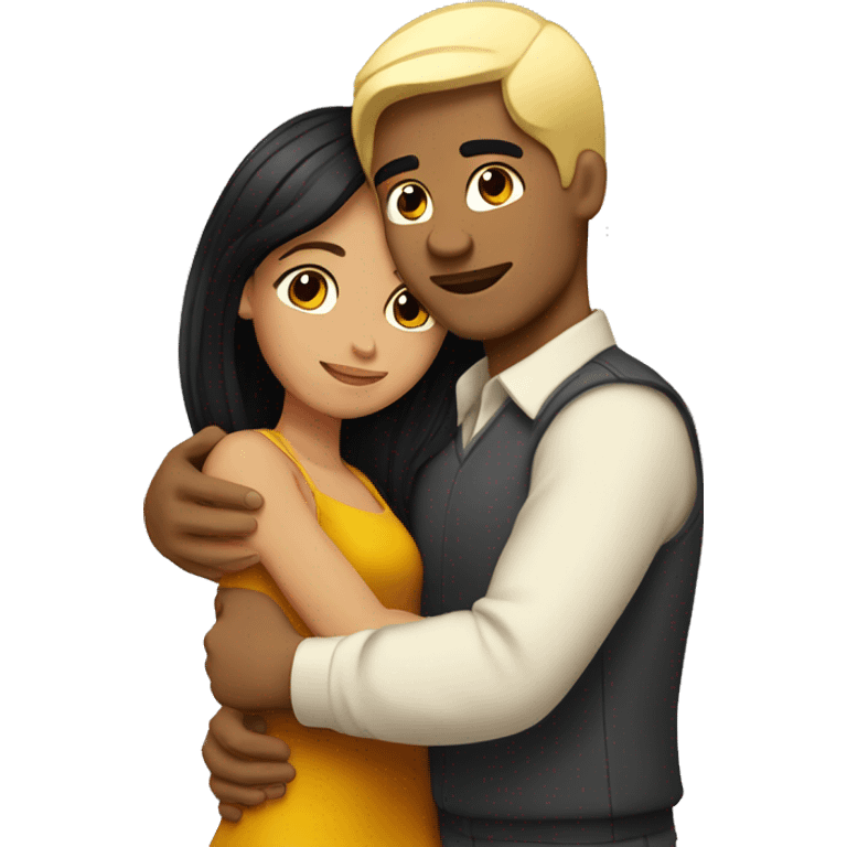 Latino Man black hair hugging blonde girl  emoji