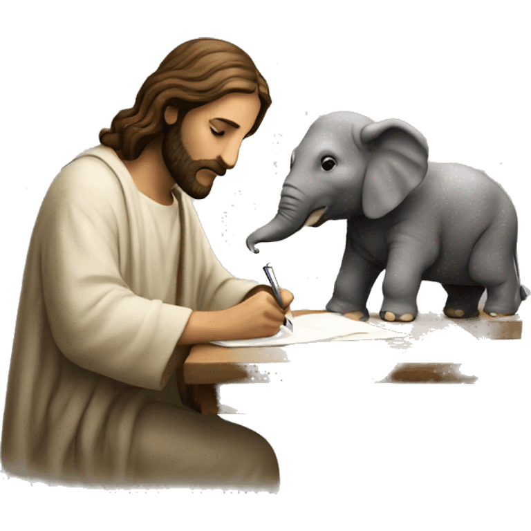 Jesus writing a Elephant emoji