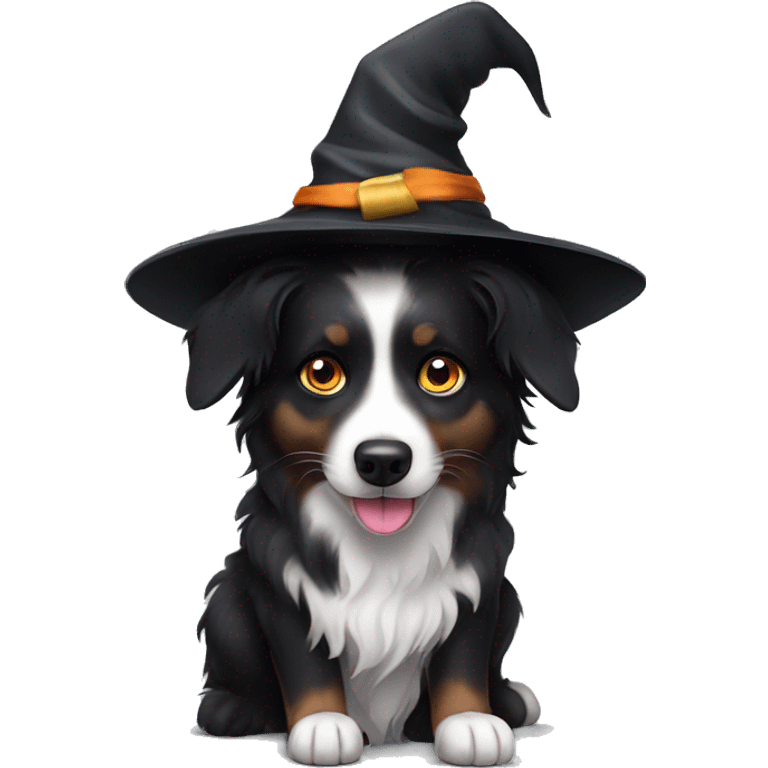 Small black australian shepherd dog witch hat emoji