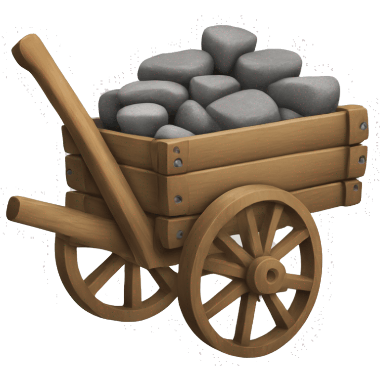 a cart with wooden square wheels with stones inside emoji