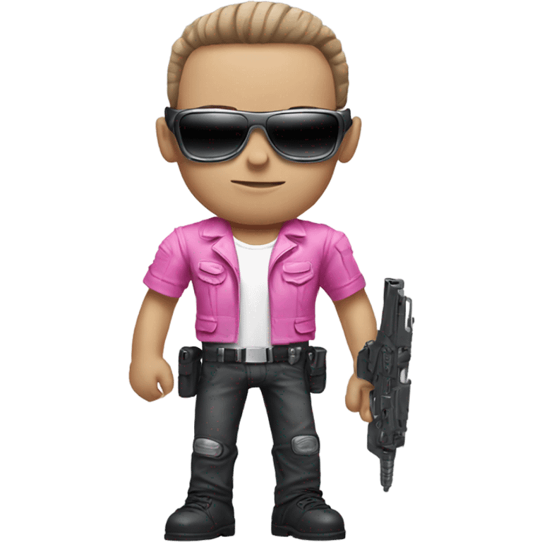 friendly looking terminator wearing pink clothes emoji