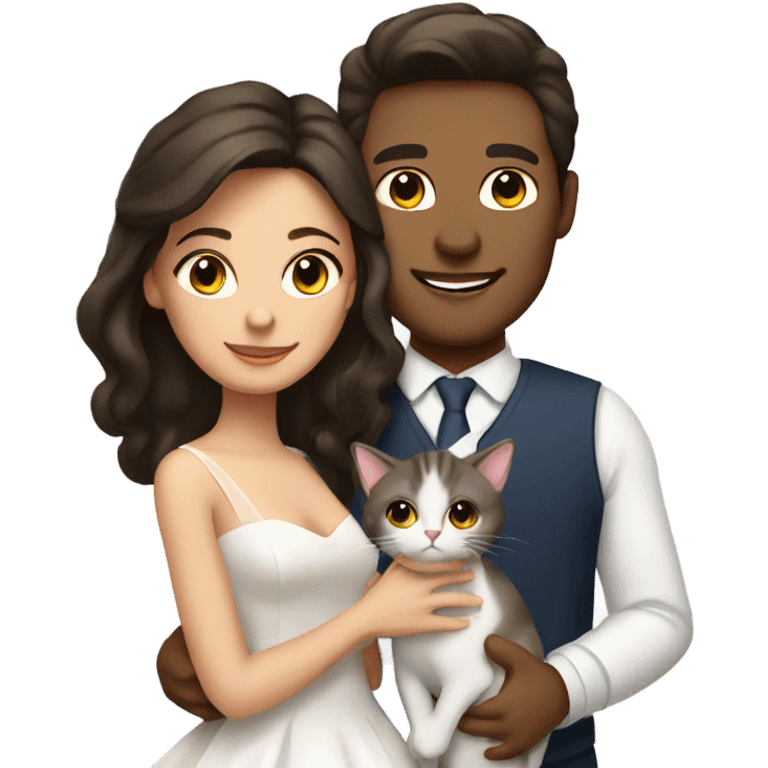 Attractive brunette Married couple and two cats emoji