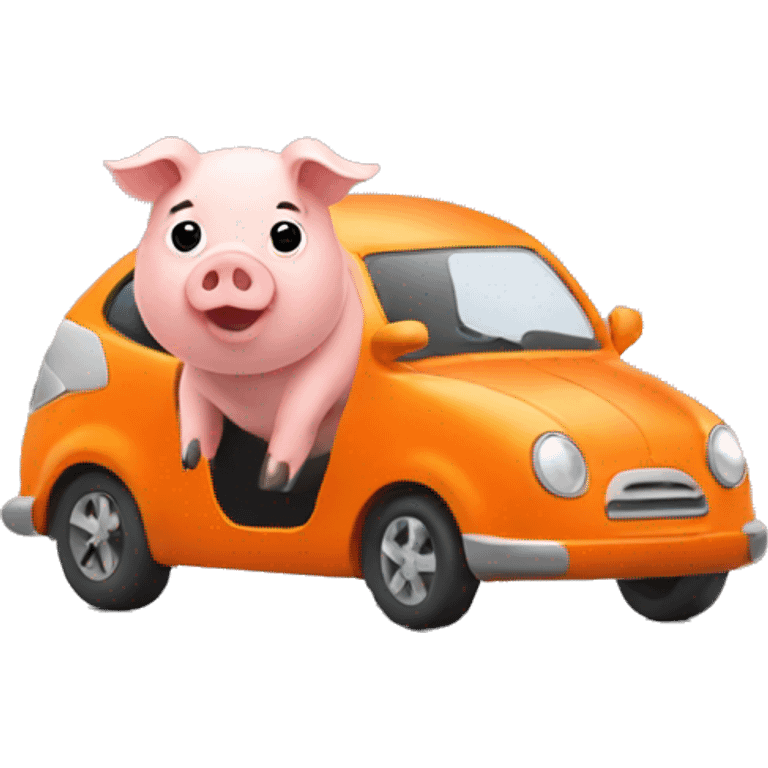 Pig driving orange car emoji