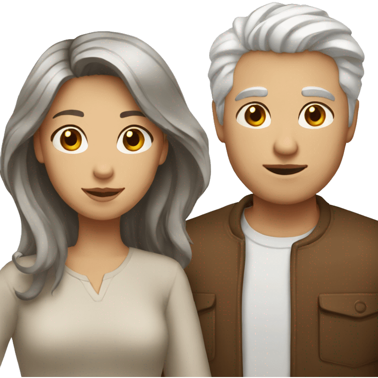 Woman with brown hair and man with white hair emoji