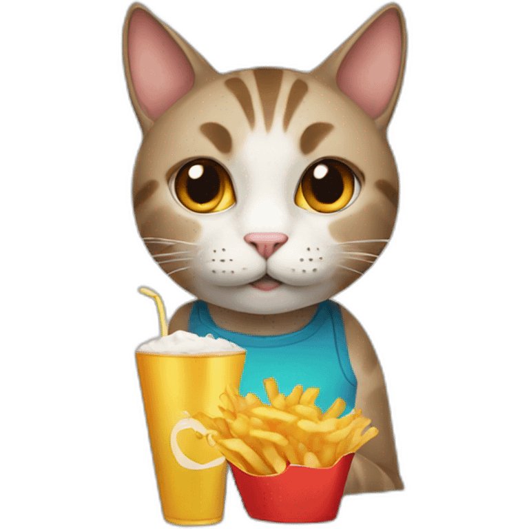 Cat holding fries and beer emoji