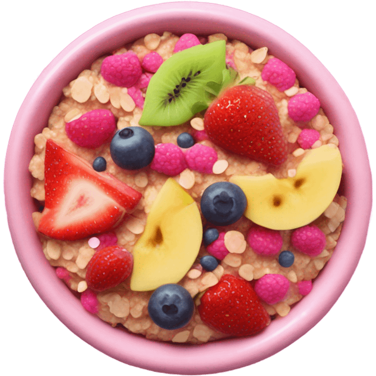 Hot pink oatmeal with fruit and glitter emoji